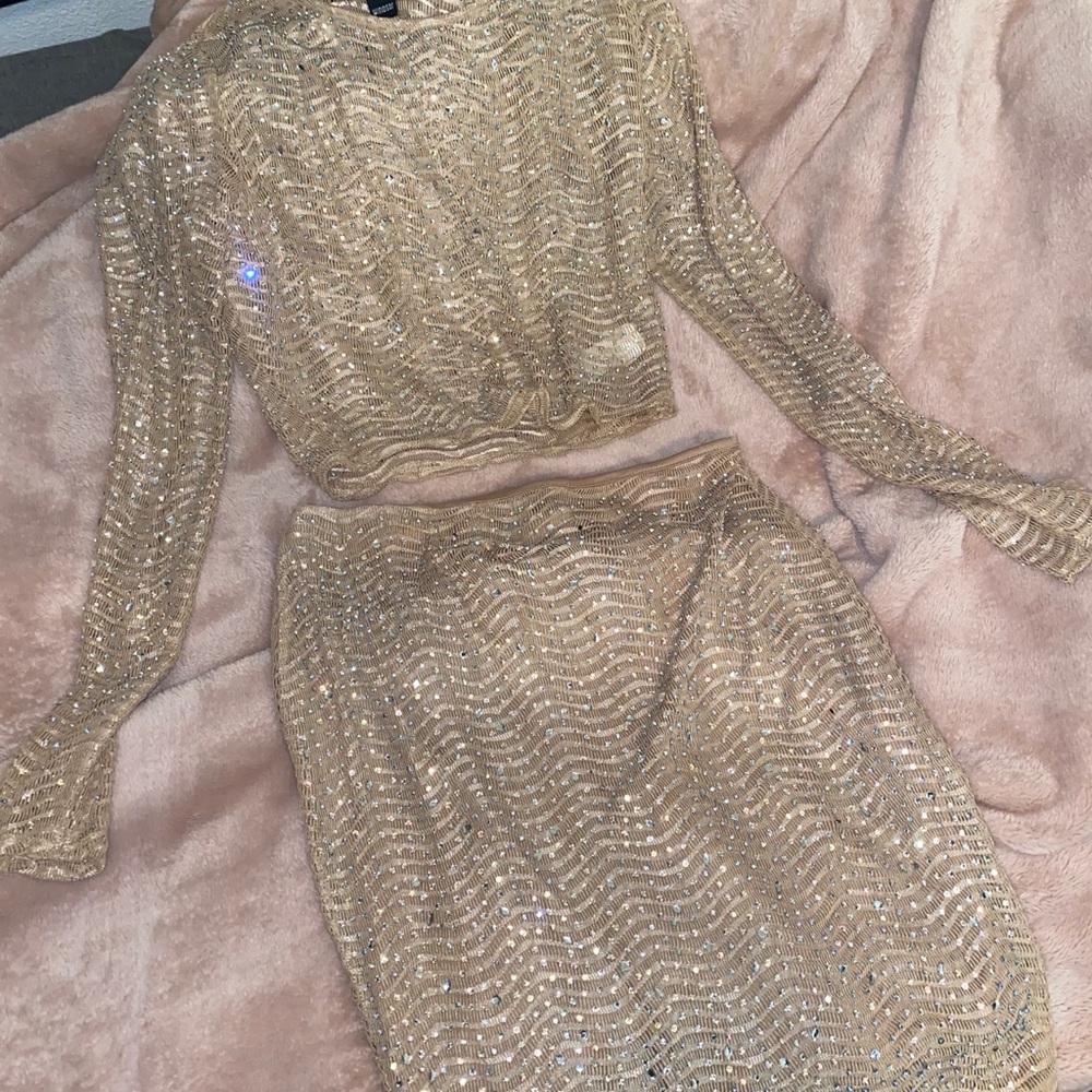 Windsor Long Sleeve Bling Crop Top & Pencil Skirt